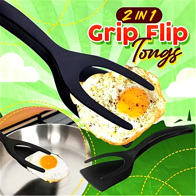 2-in-1 Heat-Resistant Nylon Spatula Tongs | Non-Stick Cooking Turner & Food Grip Utensil