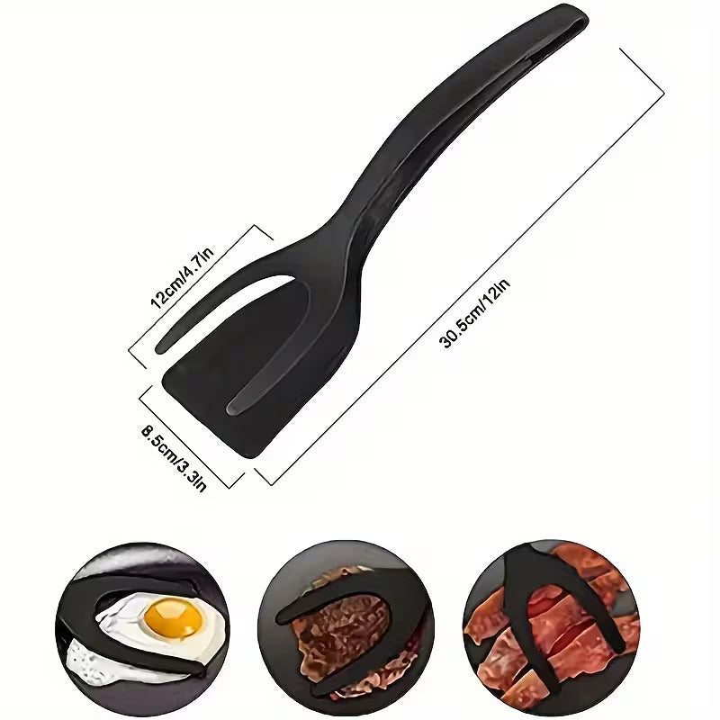 2-in-1 Heat-Resistant Nylon Spatula Tongs | Non-Stick Cooking Turner & Food Grip Utensil