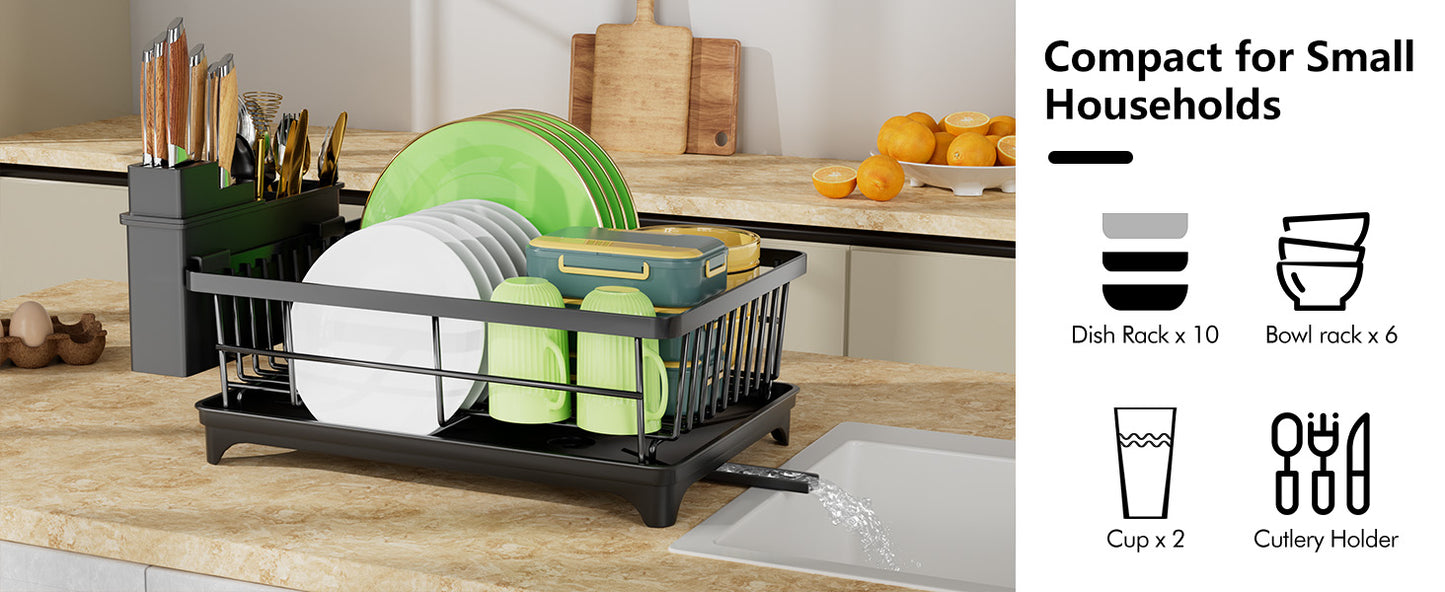 Large Capacity Kitchen Dish Drying Rack with Drainboard & Utensil Holder | Space-Saving Countertop Dish Drainer