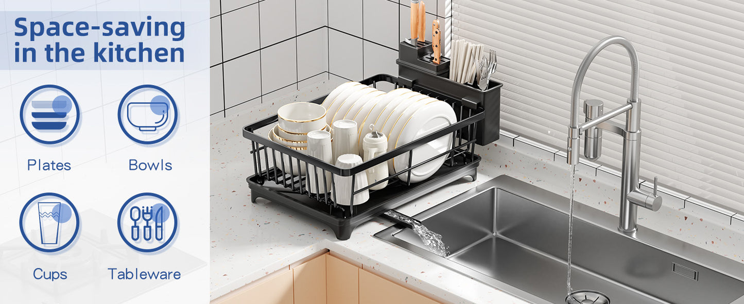 Large Capacity Kitchen Dish Drying Rack with Drainboard & Utensil Holder | Space-Saving Countertop Dish Drainer