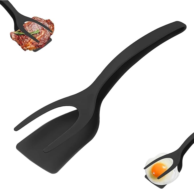 2-in-1 Heat-Resistant Nylon Spatula Tongs | Non-Stick Cooking Turner & Food Grip Utensil