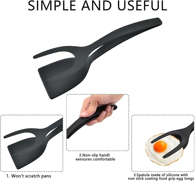 2-in-1 Heat-Resistant Nylon Spatula Tongs | Non-Stick Cooking Turner & Food Grip Utensil