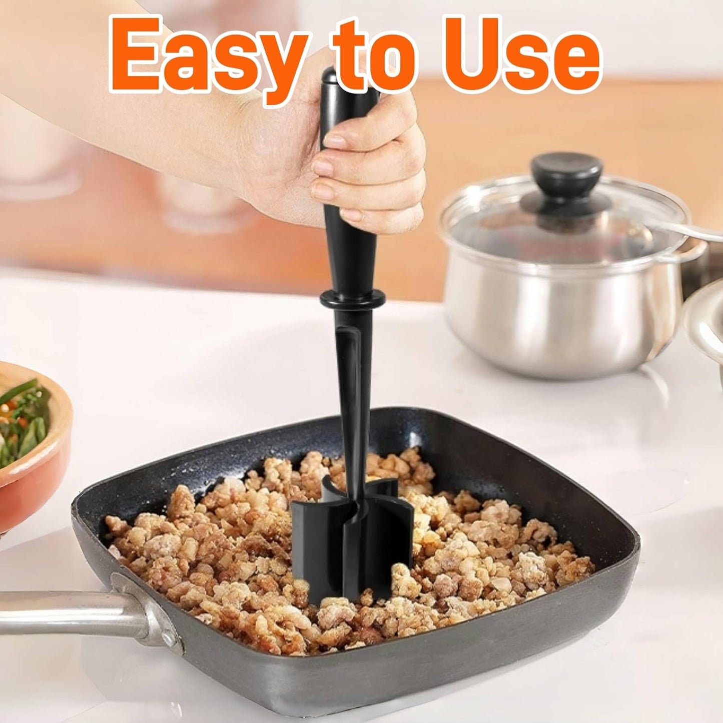 Ground Beef Meat Chopper with 5-Blade Head, Temp Heat-Resistant Meat Masher, Non-Stick Mince Meat Shredder for Ground