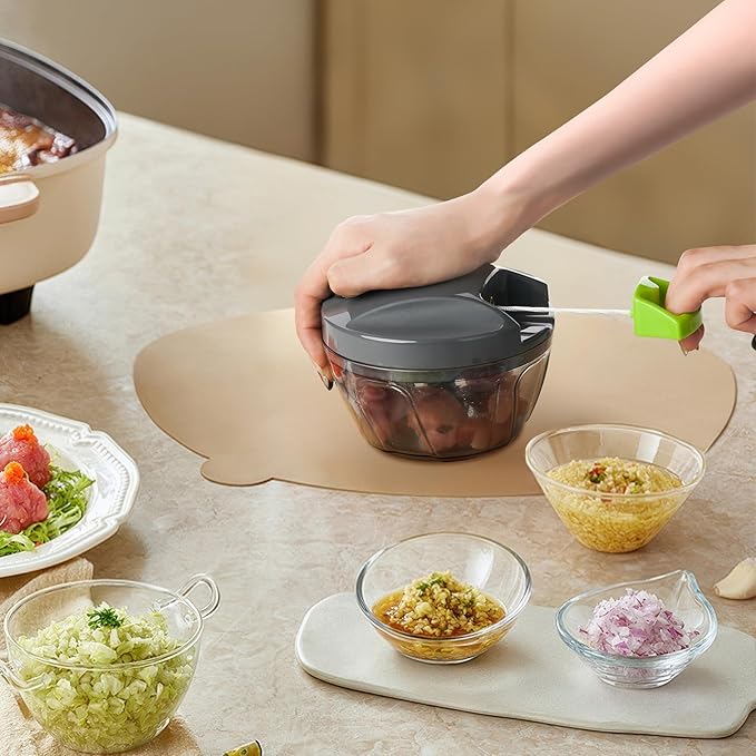 Manual Pull String Food Chopper – Multi-Purpose Vegetable, Onion, Garlic & Meat Chopper with Sharp Stainless Steel Blades