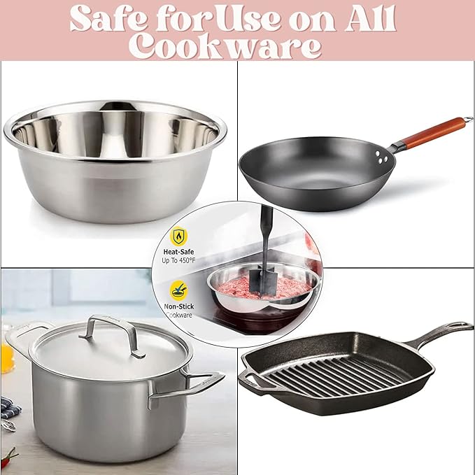 Ground Beef Meat Chopper with 5-Blade Head, Temp Heat-Resistant Meat Masher, Non-Stick Mince Meat Shredder for Ground