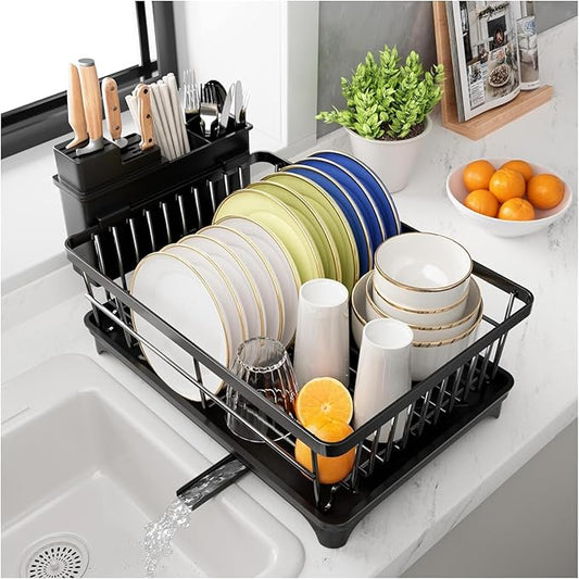 Large Capacity Kitchen Dish Drying Rack with Drainboard & Utensil Holder | Space-Saving Countertop Dish Drainer