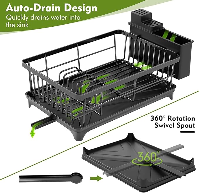 Large Capacity Kitchen Dish Drying Rack with Drainboard & Utensil Holder | Space-Saving Countertop Dish Drainer