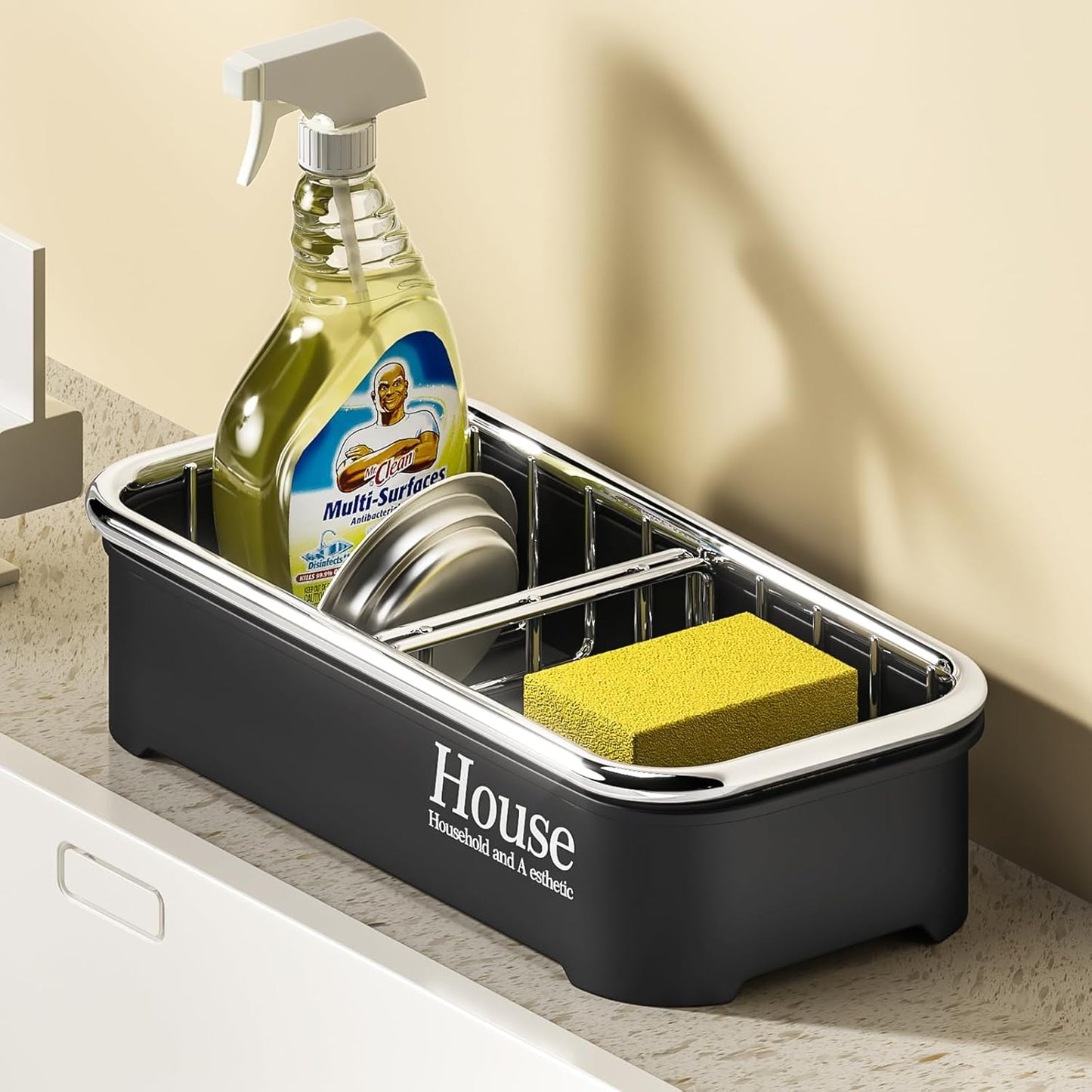 Kitchen Sink Caddy Organizer – Hanging Sponge Holder with Drainage Basket for Sponges, Brushes & Soap
