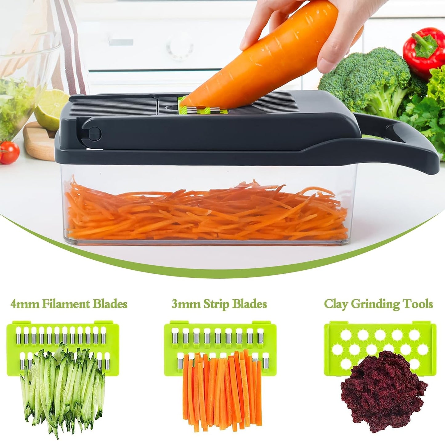 14-in-1 Multifunctional Vegetable Chopper & Mandoline Slicer with Storage Container – Onion Cutter, Dicer, Grater & Food Chopper Set