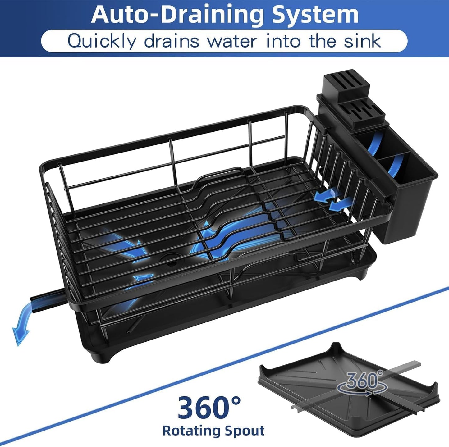 Large Capacity Kitchen Dish Drying Rack with Drainboard & Utensil Holder | Space-Saving Countertop Dish Drainer