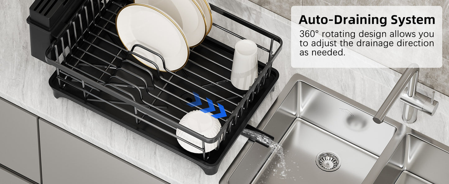 Large Capacity Kitchen Dish Drying Rack with Drainboard & Utensil Holder | Space-Saving Countertop Dish Drainer