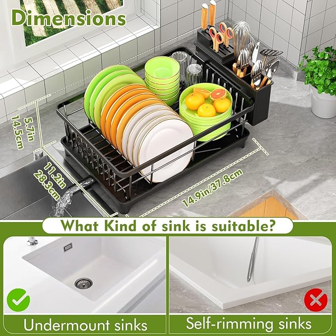 Large Capacity Kitchen Dish Drying Rack with Drainboard & Utensil Holder | Space-Saving Countertop Dish Drainer