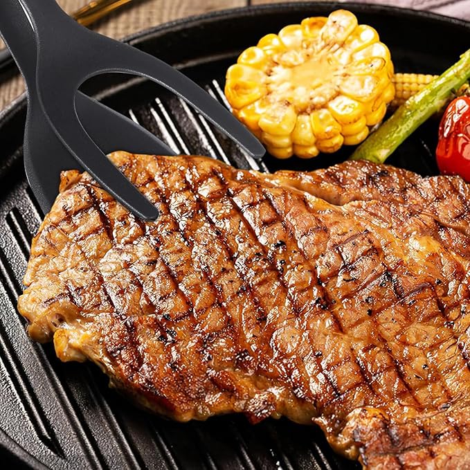 2-in-1 Heat-Resistant Nylon Spatula Tongs | Non-Stick Cooking Turner & Food Grip Utensil