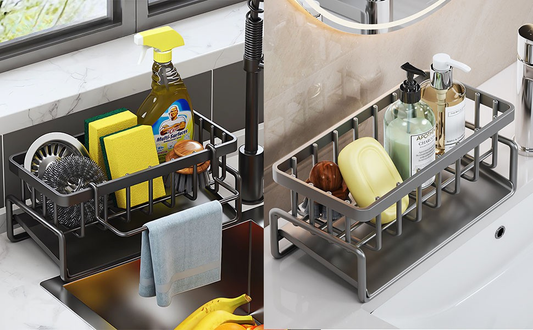 Rustproof Kitchen Sink Caddy Organizer with Removable Drip Tray – Countertop Sponge & Dish Soap Storage Basket