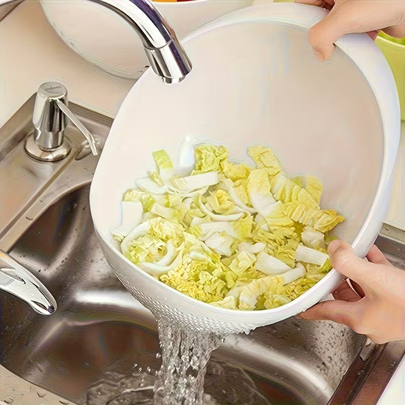 Multi-Purpose Rice Washing & Vegetable Strainer Bowl with Built-In Drain