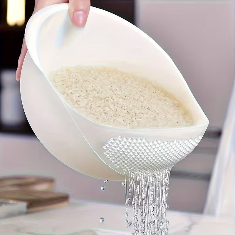 Multi-Purpose Rice Washing & Vegetable Strainer Bowl with Built-In Drain